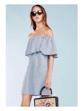 Reformation Light Blue Off-Shoulder Linen Mini Dress